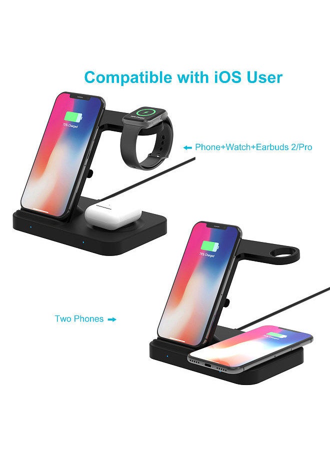 F16 Wireless Charger 5 in 1 Wireless Charging Station for Multiple Devices 15W Fast Charging Dock Stand Replacement for iOS/Samsung Smartphone Smartwatch Series Earbuds