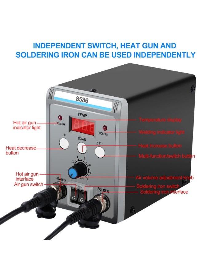 Soldering iron,iron gun, 858D 700W High Quality Soldering Station LED Digital Solder Iron Desoldering Station BGA Rework Solder Station Hot Air Gun + Electric Iron Set for SMD SMT DIP - Image 2