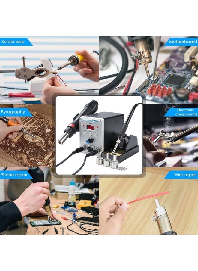 مكواة لحام، مسدس لحام، محطة لحام عالية الجودة 700 واط 8586، مزودة بإضاءة LED رقمية، محطة لحام لإزالة اللحام، محطة لحام لإعادة لحام BGA، مسدس هواء ساخن + مجموعة مكواة كهربائية لـ SMD وSMT وDIP - Image 5