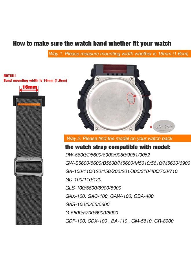 Abanen سوار ساعة كاسيو جاشوك DW-5600/8900، GA-100/GW-B5600/GB-5600 /GW-6900 (رمادي) - سوار مطاطي نيلون متين قابل للتعديل ومجدول بنعومة - Image 3