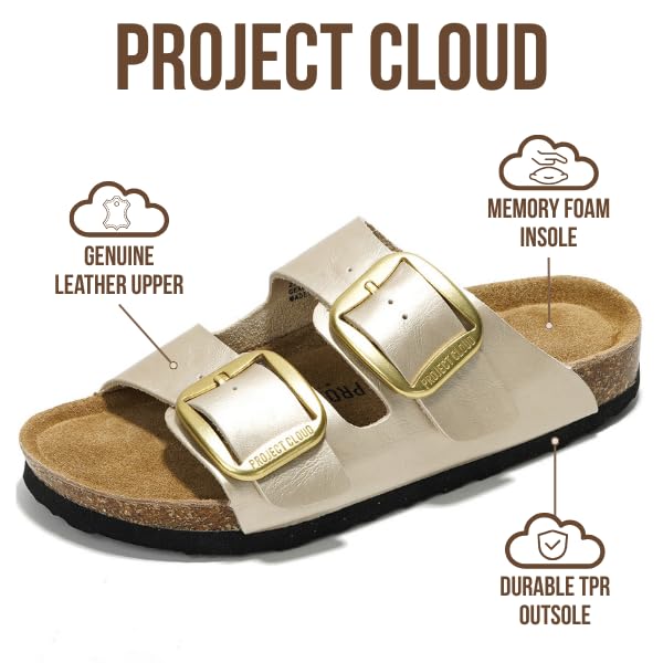 Project Cloud Genuine Leather Flat Sandals for Women 2025 Comfortable Beach Essentials Womens Sandals Memory Foam Vacation Essentials Slides for Women Footwear (Santorini, Rosegold, 10) - Image 2