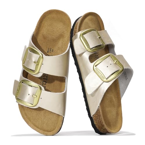 Project Cloud Genuine Leather Flat Sandals for Women 2025 Comfortable Beach Essentials Womens Sandals Memory Foam Vacation Essentials Slides for Women Footwear (Santorini, Rosegold, 10) - Image 1