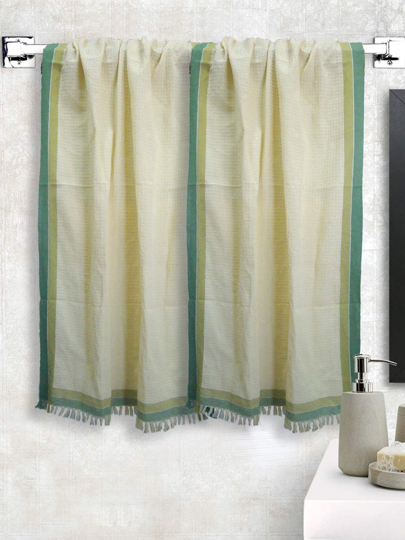 Athom Living Light Weight Cotton Premium Waffle Border Bath Towel 75x150 cm Pack of 2