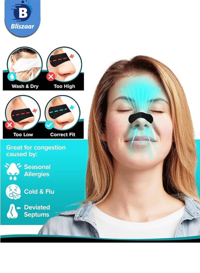 Bliszaar Anti Snoring Nose Strips for Breathing (60 Count) - Athletic Nasal Strips for Snoring & Sleeping - Oil & Sweat Proof Adhesive, Universal Fit, Extra Strength  - Image 2