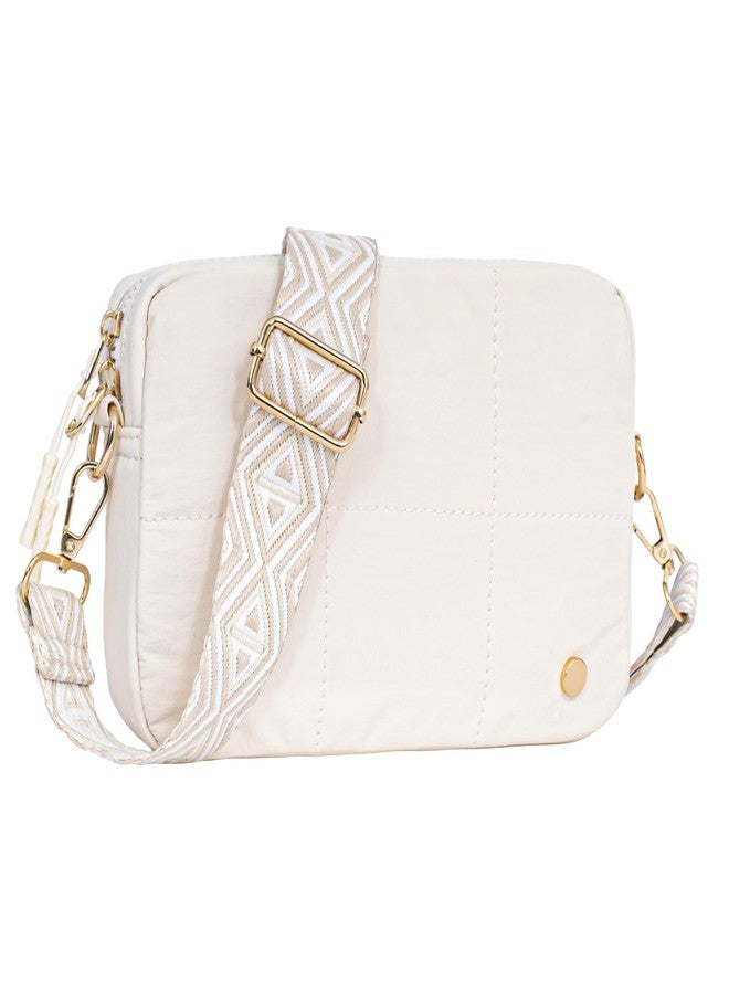 Toptime Quilted Crossbody Bags for Women, Nylon Shoulder Bag with Adjustable Guitar Strap, Lightweight Puffer Travel Purse White - Image 1