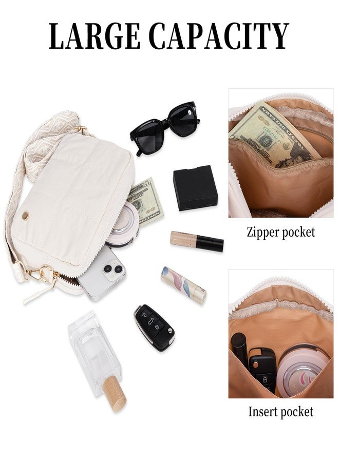 Toptime Quilted Crossbody Bags for Women, Nylon Shoulder Bag with Adjustable Guitar Strap, Lightweight Puffer Travel Purse White - Image 4