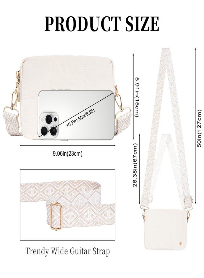 Toptime Quilted Crossbody Bags for Women, Nylon Shoulder Bag with Adjustable Guitar Strap, Lightweight Puffer Travel Purse White - Image 3