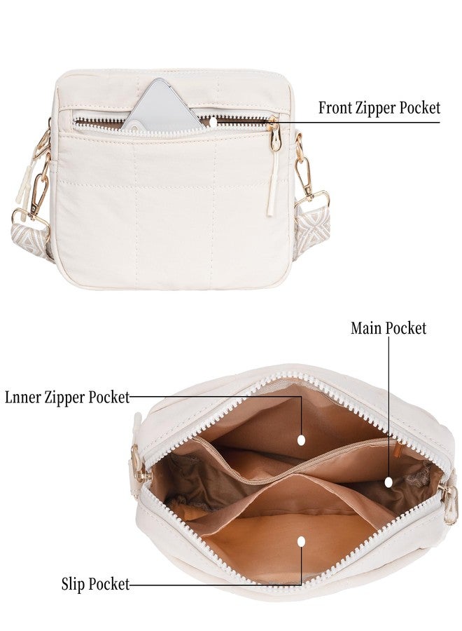 Toptime Quilted Crossbody Bags for Women, Nylon Shoulder Bag with Adjustable Guitar Strap, Lightweight Puffer Travel Purse White - Image 5