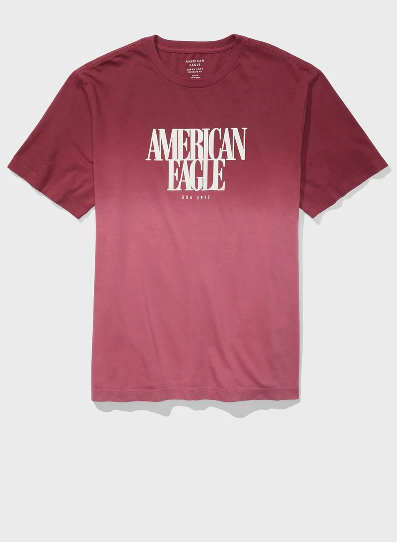 American Eagle Logo Graphic Dip-Dye Crew Neck T-Shirt
