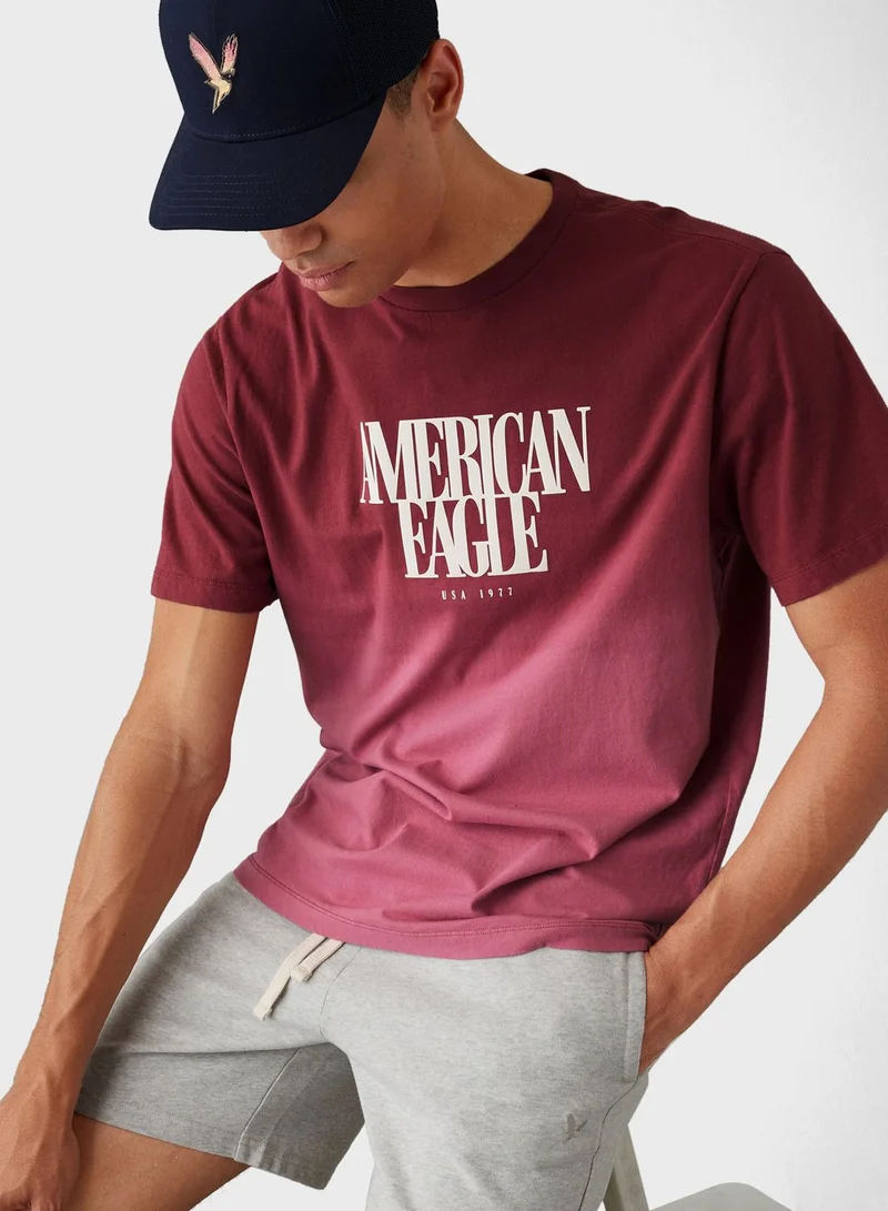 American Eagle Logo Graphic Dip-Dye Crew Neck T-Shirt