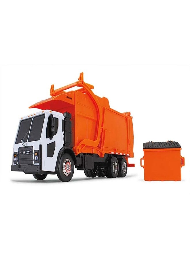 First Gear 1/25 White/Orange Mack LR Garbage Truck w/McNeilus Meridian Loader & Dumpster DCP 70-0625 - Image 1
