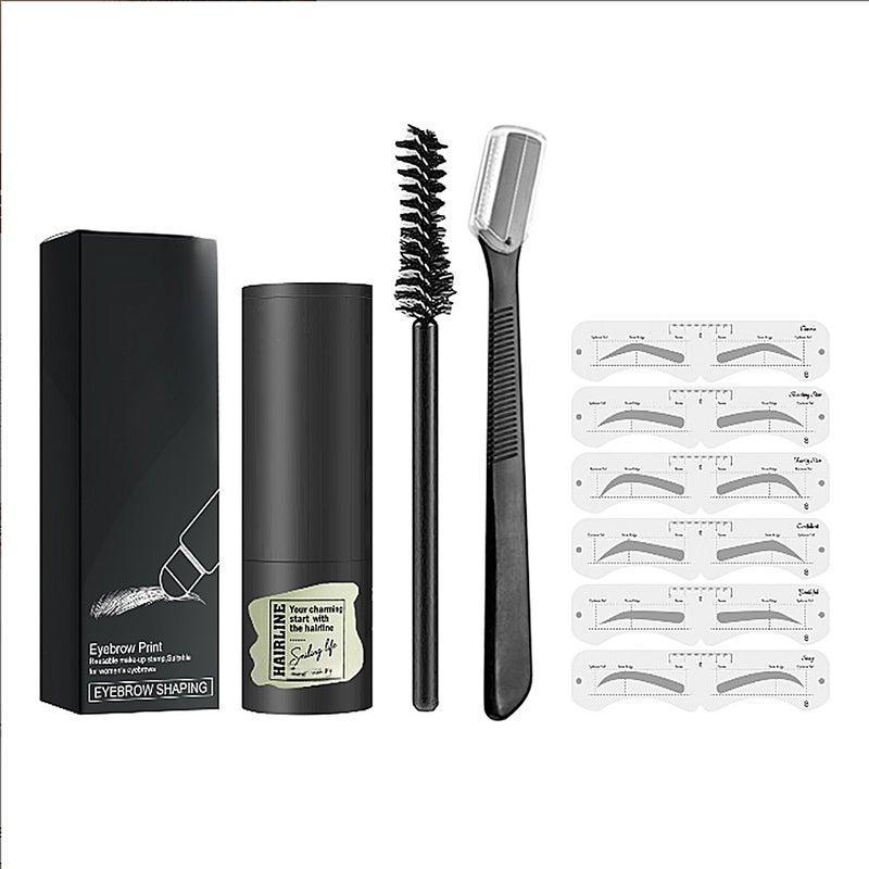 Eyebrow Stamp Kit Natural Hairline Powder Quick Eyebrow Card On Makeup Waterproof Perfect Eyebrow Definer Template Kit with Eyebrow Brush and Trimmer Dark Grey - Image 1