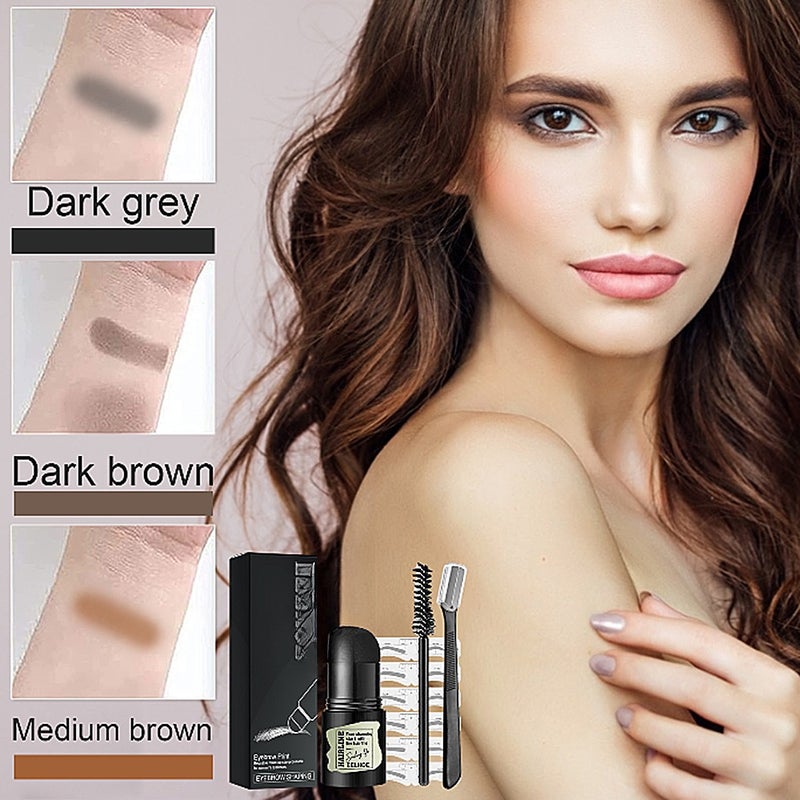 Eyebrow Stamp Kit Natural Hairline Powder Quick Eyebrow Card On Makeup Waterproof Perfect Eyebrow Definer Template Kit with Eyebrow Brush and Trimmer Dark Grey - Image 3