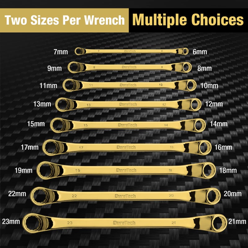 DURATECH Offset Box Wrench Set, Metric, 9-Piece, 6-23mm, 75-Degree, CR-V Steel, Titanium Plating with Pouch - Image 2