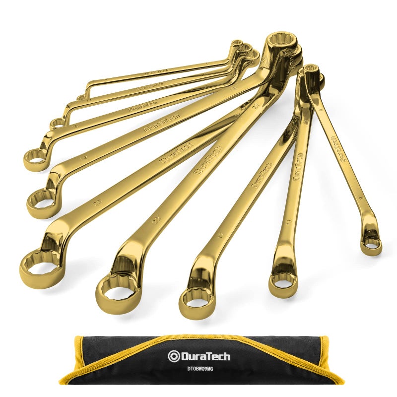 DURATECH Offset Box Wrench Set, Metric, 9-Piece, 6-23mm, 75-Degree, CR-V Steel, Titanium Plating with Pouch - Image 1
