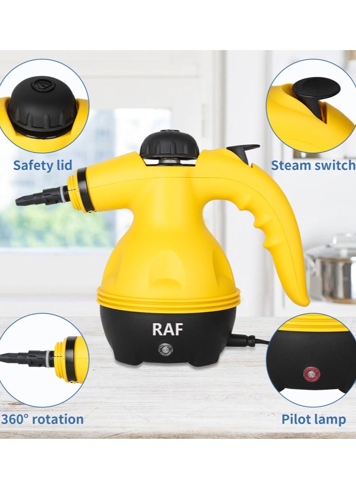 آر إيه أف منظف ​​بخاري محمول متعدد الأسطح مع 9 ملحقات، منظف بخاري متعدد الأغراض مضغوط للمنزل، جهاز بخار لتنظيف شفاط المطبخ، الحمام المنزلي، الأوساخ، الشحوم، الجص، البلاط، الأرضيات، الأريكة والسيارة - Image 2