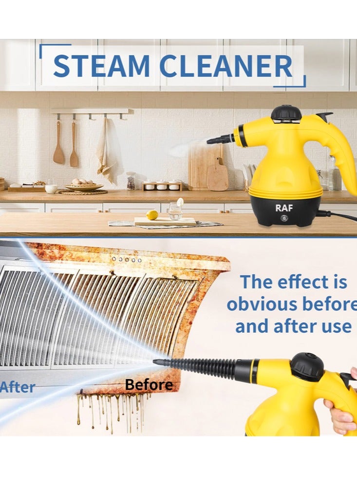 آر إيه أف منظف ​​بخاري محمول متعدد الأسطح مع 9 ملحقات، منظف بخاري متعدد الأغراض مضغوط للمنزل، جهاز بخار لتنظيف شفاط المطبخ، الحمام المنزلي، الأوساخ، الشحوم، الجص، البلاط، الأرضيات، الأريكة والسيارة - Image 3