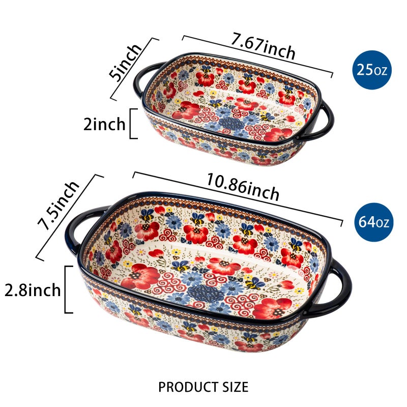 ONECCI Baking Dish Ceramic Baking Pan Blue Casserole Dish Porcelain rectangular Baking Set 2pcs Bakeware Sets Single Serving Size Lasagna Pan Baking Dishes for oven(Honey Flower) - Image 2