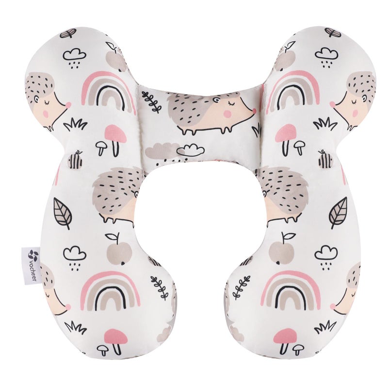 vocheer Baby Travel PillowUpgraded Head and Neck Support Pillow for Pushchair Car SeatStroller Bouncer Cotton Hedgehog