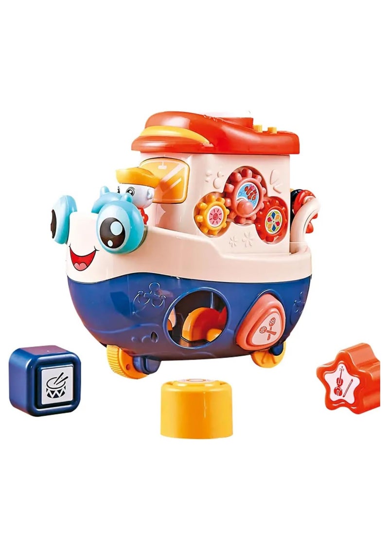 BAYBEE Baybee Multifunctional Wisdom Baby Boat Musical Toys for Kids, Kids Boat Toy With Piano, Shape Blocks, Gears & Playboard Drum Early Learning Educational Toys Gift for Kids 2+ Year 3+ Years Boys Girls  - Image 1