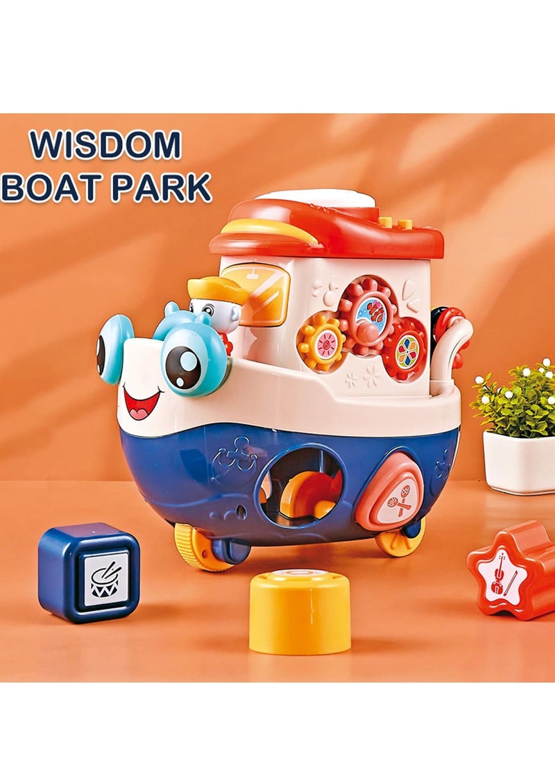 BAYBEE Baybee Multifunctional Wisdom Baby Boat Musical Toys for Kids, Kids Boat Toy With Piano, Shape Blocks, Gears & Playboard Drum Early Learning Educational Toys Gift for Kids 2+ Year 3+ Years Boys Girls  - Image 2