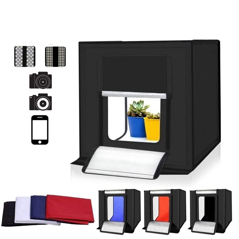 MVPRO 40 x40cm. Portable Photo Studio Shooting LED Tent Light Cube Diffusion Soft Box Kit Adjustable Brightness Portable Shooting Tent with 4 Colors Backdrops (Black White Red Blue) for Photography - Image 1