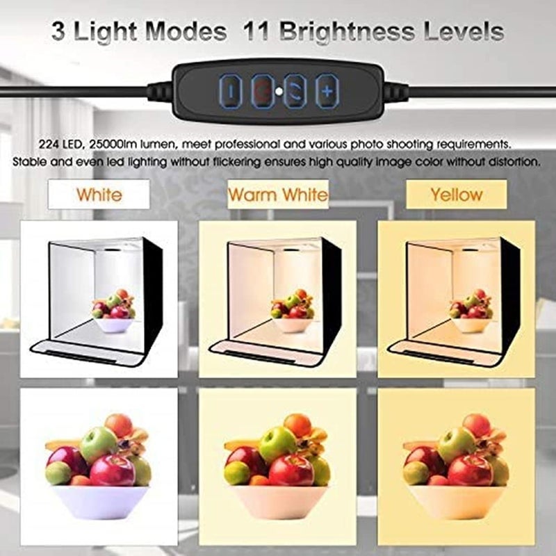 MVPRO 40 x40cm. Portable Photo Studio Shooting LED Tent Light Cube Diffusion Soft Box Kit Adjustable Brightness Portable Shooting Tent with 4 Colors Backdrops (Black White Red Blue) for Photography - Image 2