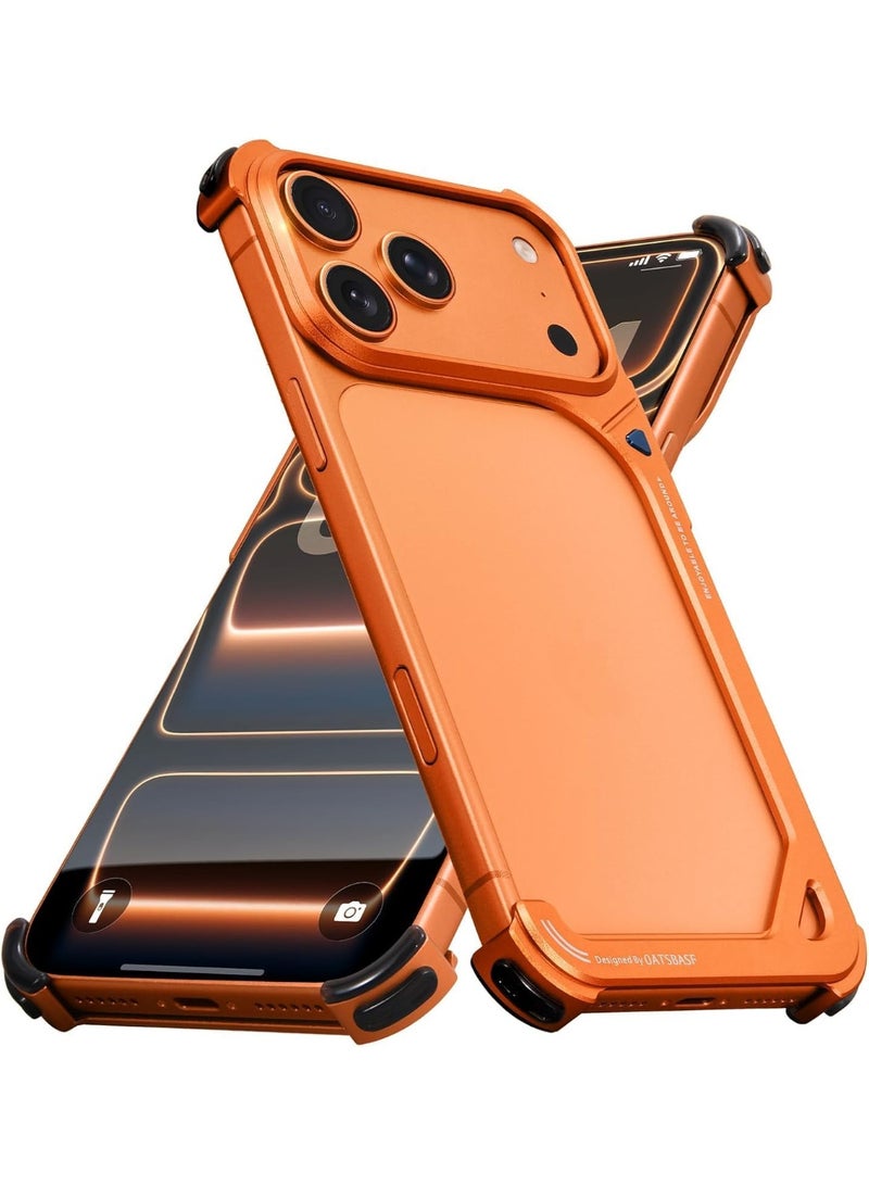 OATSBASF Frameless Orange Case for iPhone 17 Pro Max, Aerospace Grade Aluminum Bumper with 360° Rotating Magnetic Kickstand - Image 4