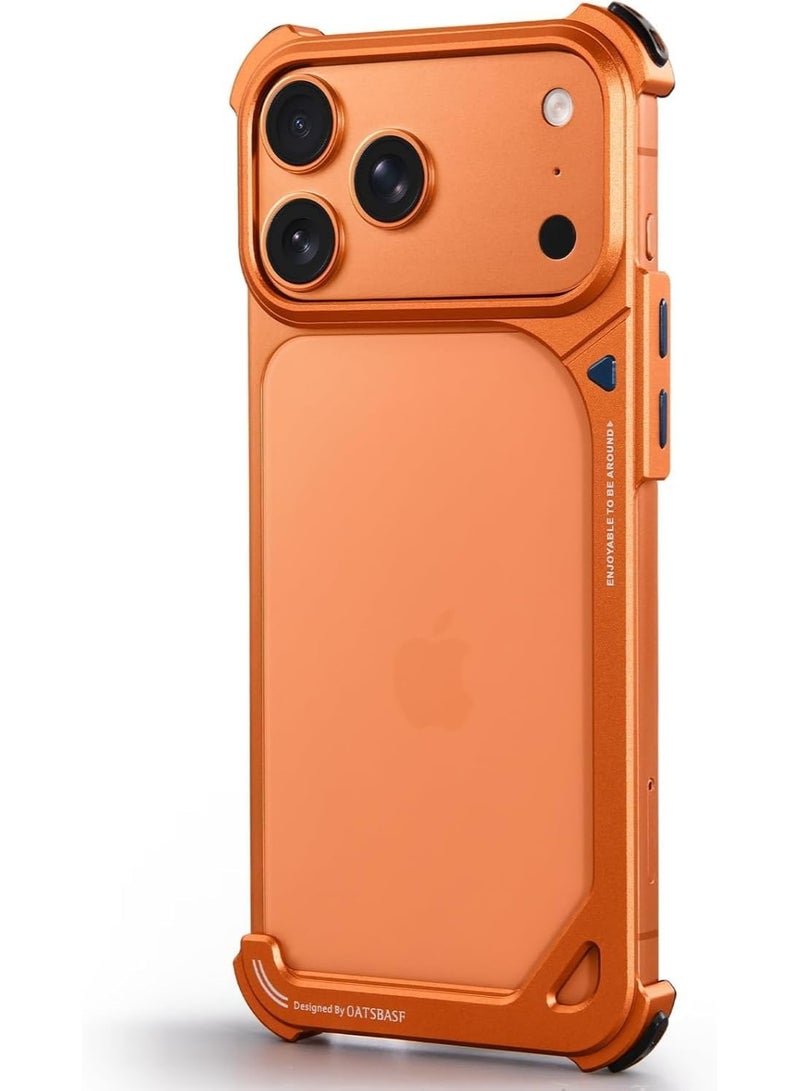 OATSBASF Frameless Orange Case for iPhone 17 Pro Max, Aerospace Grade Aluminum Bumper with 360° Rotating Magnetic Kickstand - Image 1