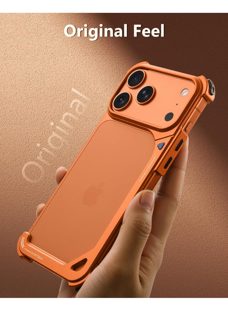 OATSBASF Frameless Orange Case for iPhone 17 Pro Max, Aerospace Grade Aluminum Bumper with 360° Rotating Magnetic Kickstand - Image 2