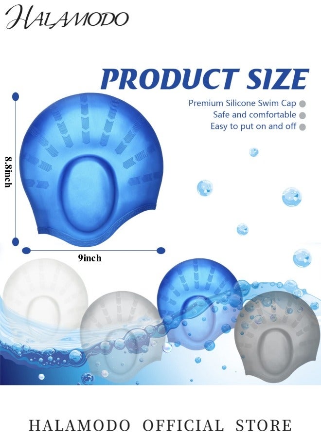 HALAMODO Unisex Silicone Swim Cap with 3D Ear Protection Waterproof Bathing Solid Swimming Cap Non-Slip Swim Hats Ergonomic Design Protection Cap for Adult Men and Women Long or Short Hair - Image 5