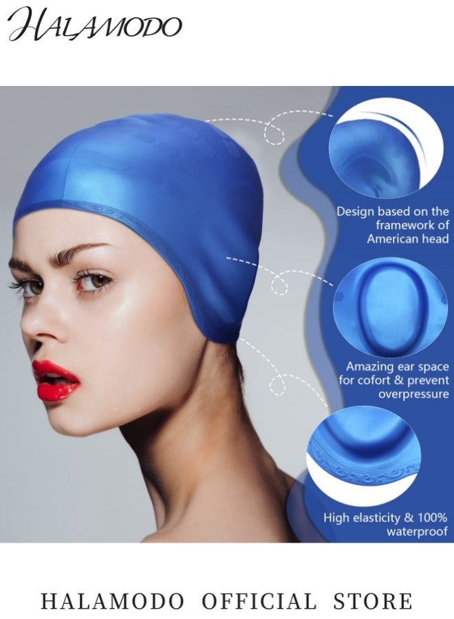 HALAMODO Unisex Silicone Swim Cap with 3D Ear Protection Waterproof Bathing Solid Swimming Cap Non-Slip Swim Hats Ergonomic Design Protection Cap for Adult Men and Women Long or Short Hair - Image 4