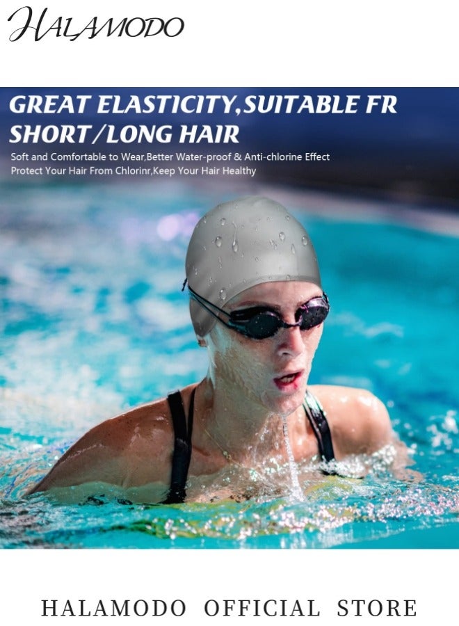 HALAMODO Unisex Silicone Swim Cap with 3D Ear Protection Waterproof Bathing Solid Swimming Cap Non-Slip Swim Hats Ergonomic Design Protection Cap for Adult Men and Women Long or Short Hair - Image 3