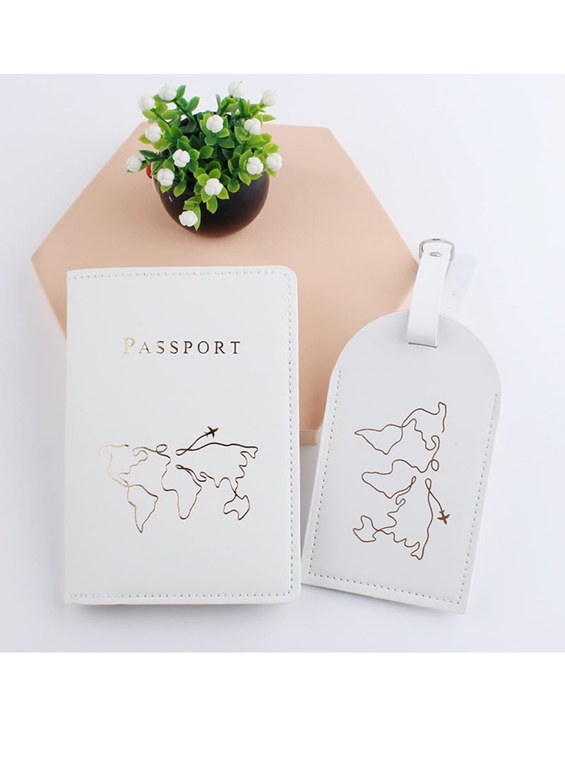 2 Pieces Passport Holder and 2 Pieces Luggage Tag Set,passport Holder Travel Suitcase Organizer Label Map PU Leather Id Bag Luggage Tag Set for Storing Passport Business Card Credit Card Boarding Pass  - Image 4