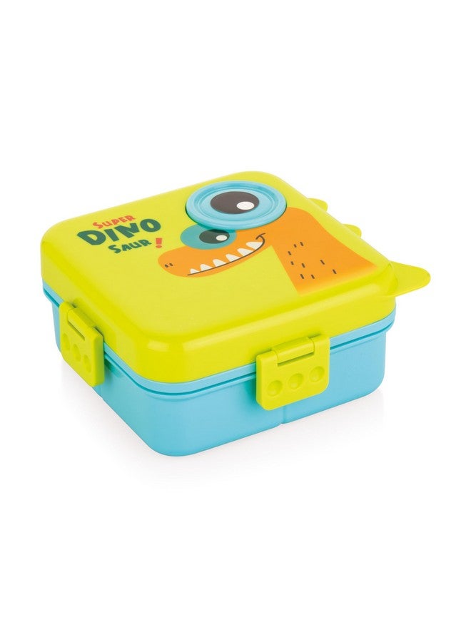 ATTRO Festive Super Dino Lunch Box 2 Layer Plastic Lunch Box Comes with 1 Detachable Tray, 1 Small Container & 1 Spoon Ideal for Kids BPA Free 1590ml+70ml- Green Blue - Image 1