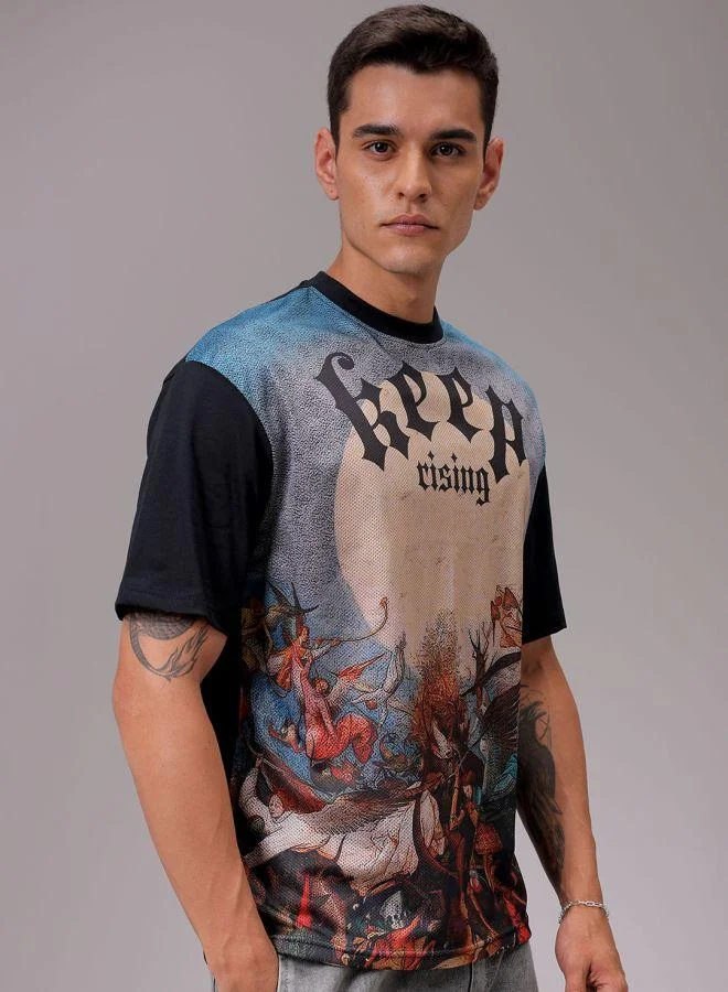 The Indian Garage Co Men Boxy Oversized Placement Print Round Neck Tshirt