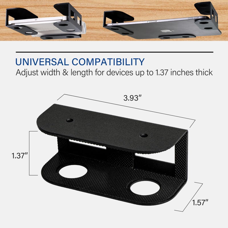 BYMECOST Under Desk Laptop Storage Mount, Metal Under Desk Device Holder, for Devices Up to 1.37" Thick, MacBook, Mini, Keyboard, Router, with Anti-Scratch Silicone (Black) - Image 5