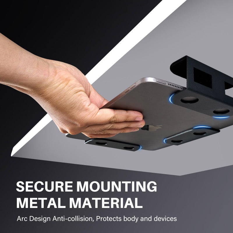 BYMECOST Under Desk Laptop Storage Mount, Metal Under Desk Device Holder, for Devices Up to 1.37" Thick, MacBook, Mini, Keyboard, Router, with Anti-Scratch Silicone (Black) - Image 2
