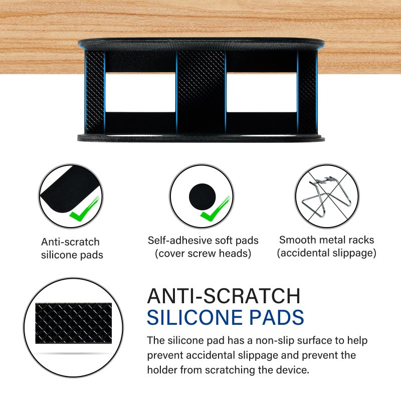 BYMECOST Under Desk Laptop Storage Mount, Metal Under Desk Device Holder, for Devices Up to 1.37" Thick, MacBook, Mini, Keyboard, Router, with Anti-Scratch Silicone (Black) - Image 3
