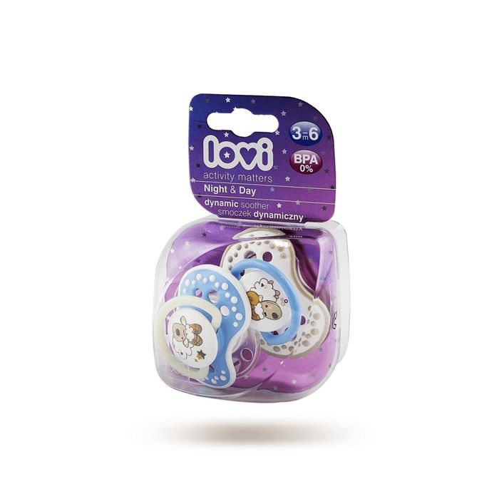 lovi لوي دينا مصاصة سيليكون 3-6 أشهر 2 قطع نهار وليل ولد