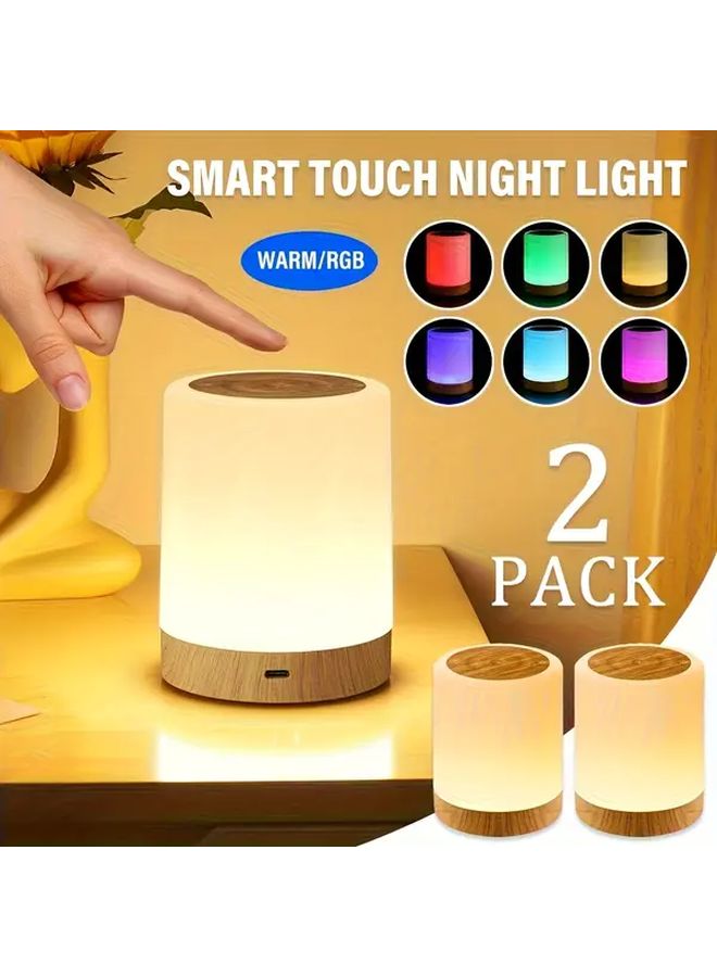 2pcs LED Night Light Dimmable Touch Lamp Portable Table Warm RGB USB Rechargeable - Image 1