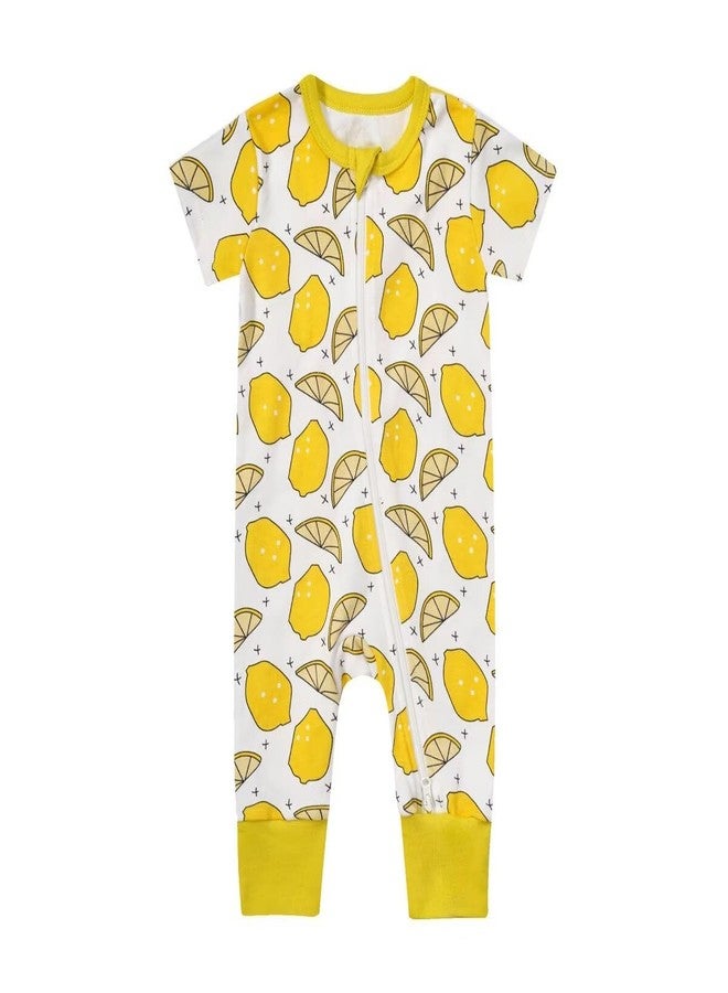Teach Leanbh Toddler Baby Boys Girls One Piece Pajamas Cotton 2 Way Zipper Printing Short Sleeve Footless Romper Sleep and Play 3 Months-4 Years (Lemon, 6-12 Months) - Image 1