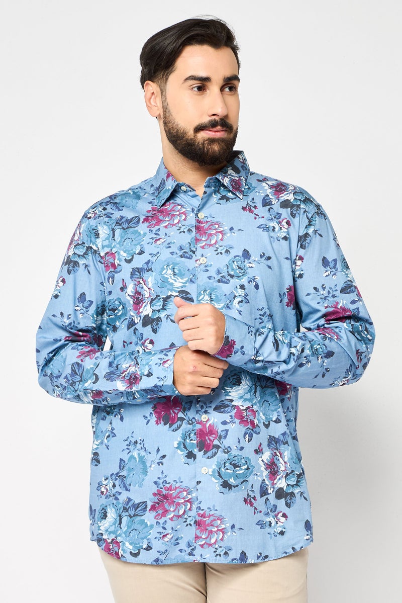 Replay Men Regular Fit Long Sleeve Floral Pattern Casual Shirt, Multicolor - Image 1