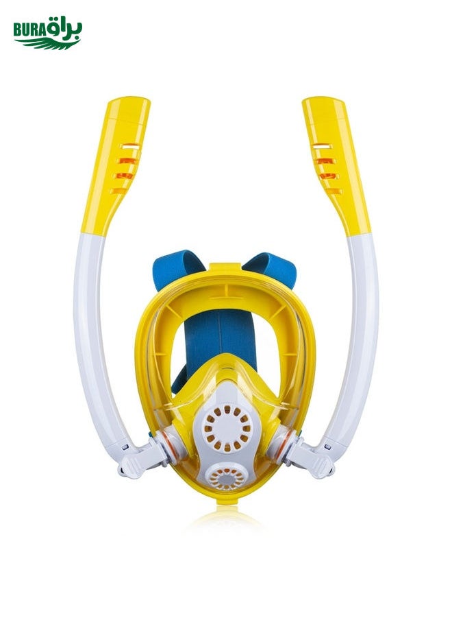 BURAQ Kids Double Tube Full Dry Silicone Diving  Snorkeling Mask Swimming Glasses, Size: XS(White Yellow)  - Image 1