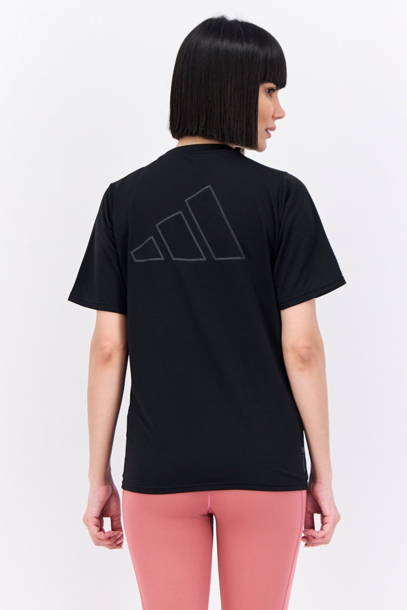 Adidas Women Sportswear Fit Short Sleeves Running 3 Bar Top, Black - Image 2