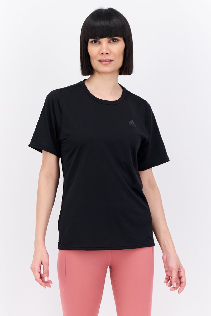 Adidas Women Sportswear Fit Short Sleeves Running 3 Bar Top, Black - Image 1