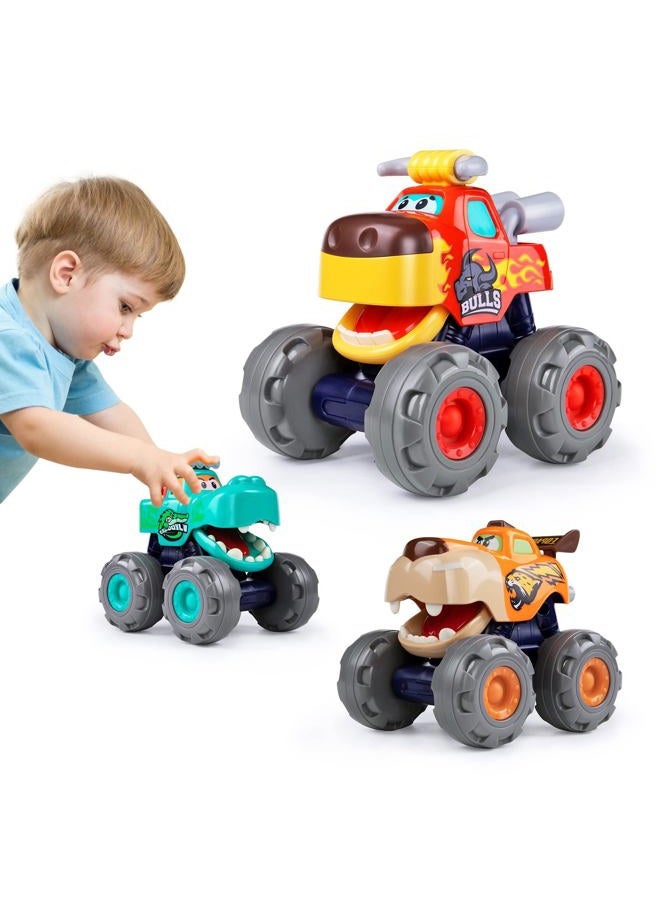 WITALENT Toy Cars For 1 2 3 Year Old 3 Pack Monster truck Toy Push & Go Crocodile Car Friction Powered Bull Car Pull Back Leopard Car Big Wheel Animal Toy Car Baby Toy Gift For 12 18 Month Boys Girls Toddlers - Image 1