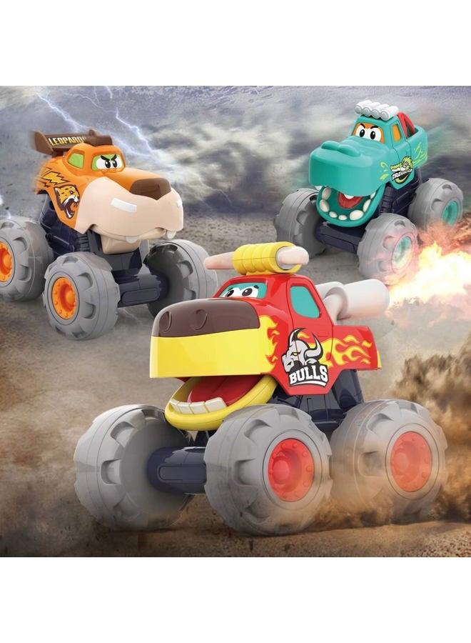WITALENT Toy Cars For 1 2 3 Year Old 3 Pack Monster truck Toy Push & Go Crocodile Car Friction Powered Bull Car Pull Back Leopard Car Big Wheel Animal Toy Car Baby Toy Gift For 12 18 Month Boys Girls Toddlers - Image 2