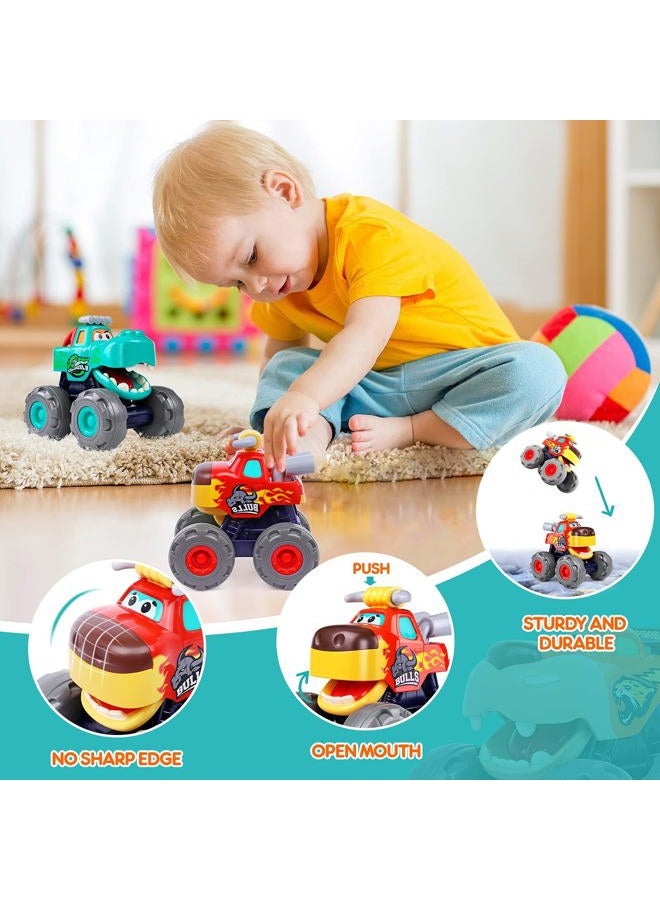 WITALENT Toy Cars For 1 2 3 Year Old 3 Pack Monster truck Toy Push & Go Crocodile Car Friction Powered Bull Car Pull Back Leopard Car Big Wheel Animal Toy Car Baby Toy Gift For 12 18 Month Boys Girls Toddlers - Image 4