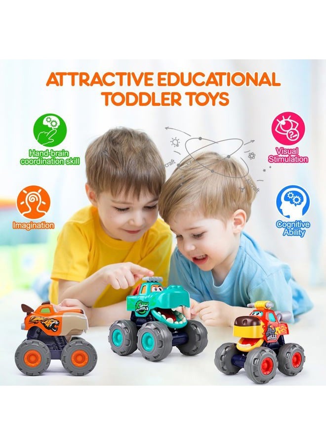 WITALENT Toy Cars For 1 2 3 Year Old 3 Pack Monster truck Toy Push & Go Crocodile Car Friction Powered Bull Car Pull Back Leopard Car Big Wheel Animal Toy Car Baby Toy Gift For 12 18 Month Boys Girls Toddlers - Image 3